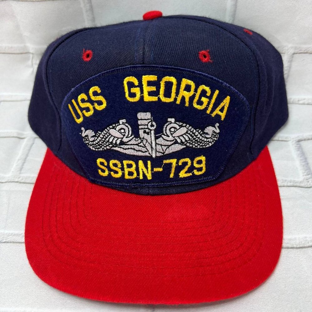 Vintage USS Georgia SSBN-729 Nissun Cap Snapback‎ Hat Blue Red New Men